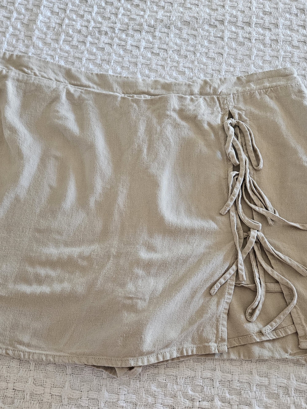 Beige Tie-Side Mini Skirt/Short M
